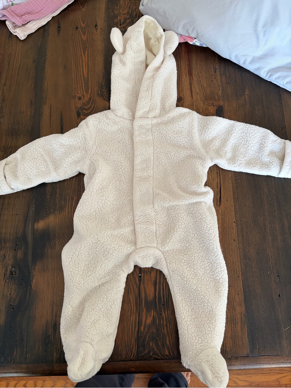 Magnetic Me Cream Plush Hooded Baby One-Piece with Ears